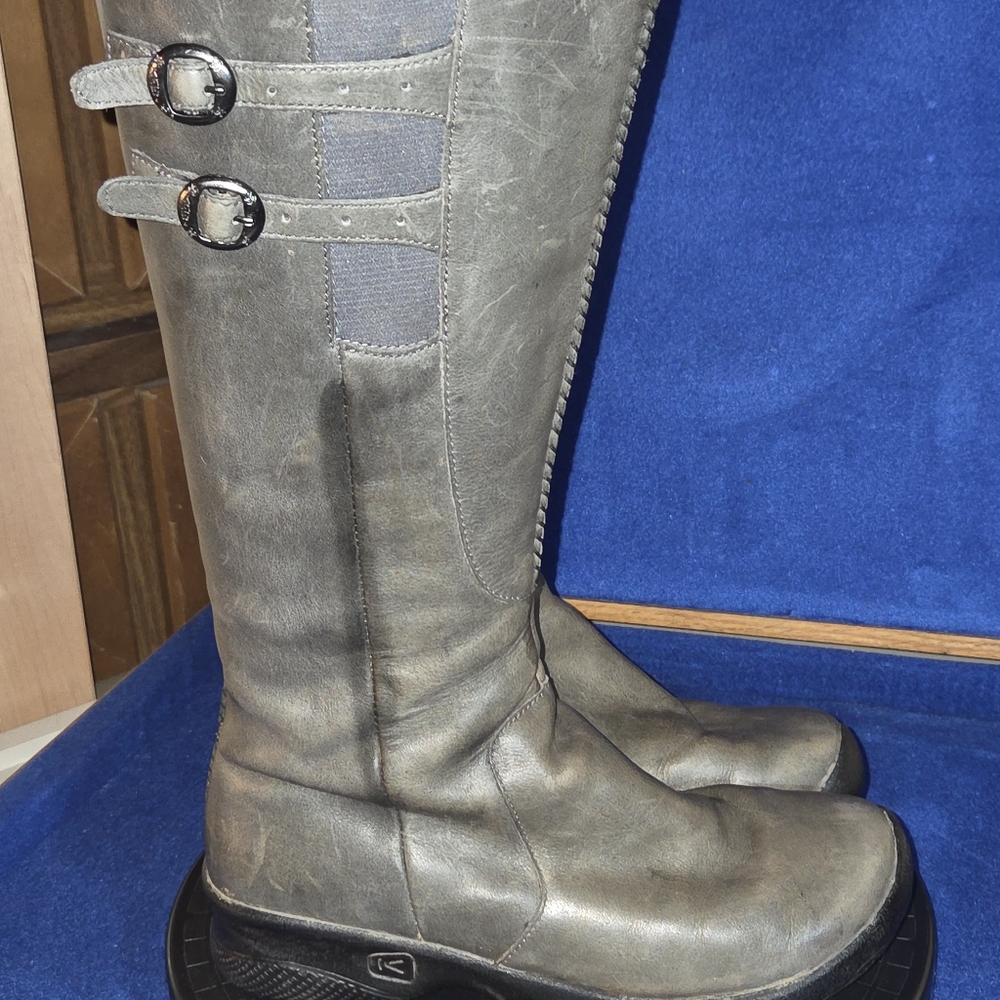 Women's Keen Bern Baby Green-Gray Leather Knee High Boots, Sz. 9-US, 39.5-EU - Picture 3 of 10